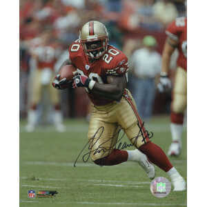 Garrison Hearst Signed San Francisco 49ers Red Jersey Action 8x10 Photo
