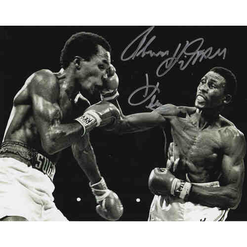 Thomas Hearns Signed Boxing Punching Sugar Ray Leonard B&W 8x10 Photo w/Hitman