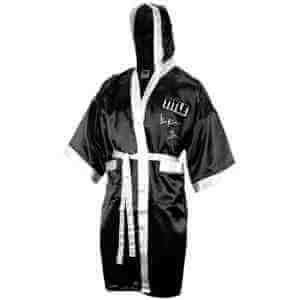 Thomas Hearns Signed Title Black & White Trim Boxing Robe w/Hitman