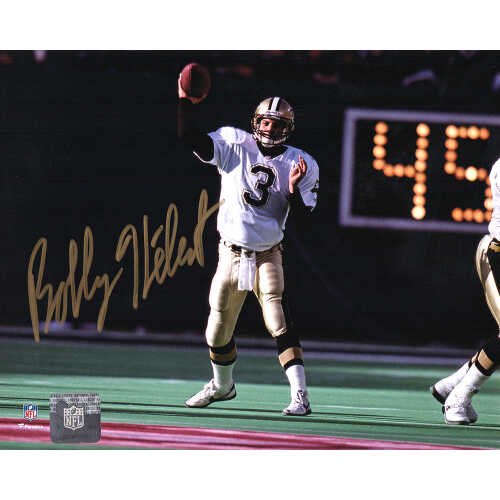 Bobby Hebert Signed New Orleans Saints White Jersey Passing Action 8x10 Photo