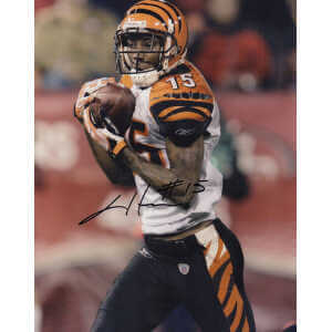 Chris Henry Signed Cincinnati Bengals White Jersey Catch Action 8x10 Photo