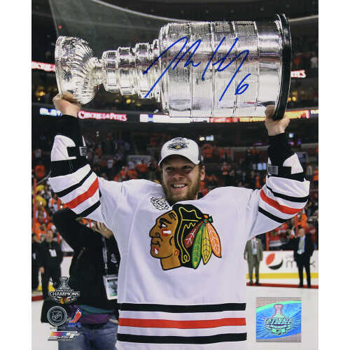 Jordan Hendry Signed Chicago Blackhawks 2010 Stanley Cup Holding Trophy 8x10 Photo