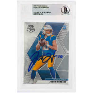 Justin Herbert Signed Los Angeles Chargers 2020 Panini Mosaic Rookie Football Card #204 – (Beckett Encapsulated)