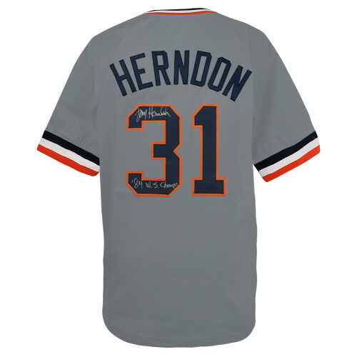 Larry Herndon Signed Grey Custom Baseball Jersey w/84 WS Champs