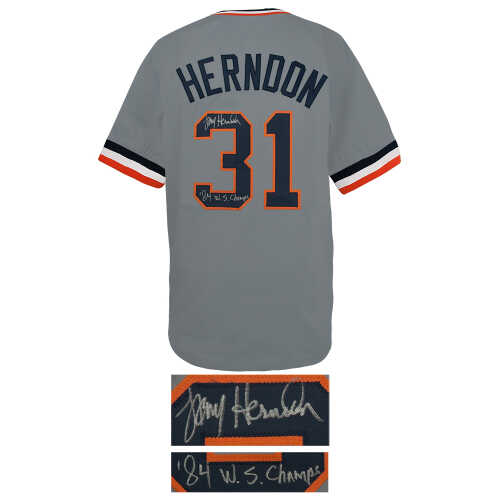 Larry Herndon Signed Grey Custom Baseball Jersey w/84 WS Champs - Image 2