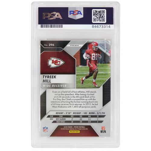Tyreek Hill Signed Kansas City Chiefs 2016 Panini Prizm Rookie Football Card #296 - (PSA/DNA Encapsulated) - Image 2