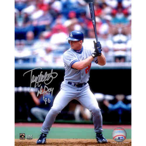 Todd Hollandsworth Signed Los Angeles Dodgers Batting Action 8x10 Photo w/NL ROY 96