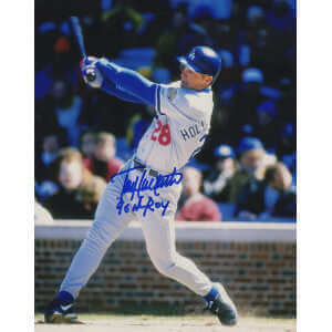 Todd Hollandsworth Signed Dodgers Gray Jersey Batting Action 8x10 Photo w/96 NL ROY