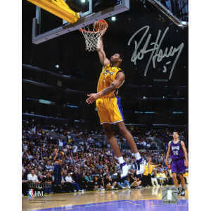 Robert Horry Signed Los Angeles Lakers Gold Jersey Dunk 8&times;10 Photo