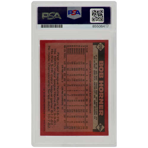 Bob Horner Signed Braves 1986 Topps Baseball Trading Card #220 - (PSA Encapsulated) - Image 2