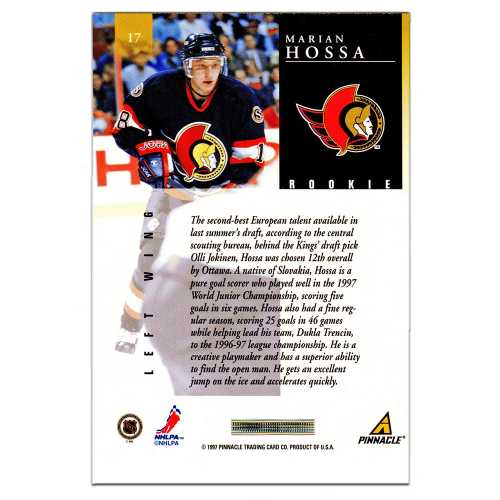 Marian Hossa Signed Ottawa Senators 1997 Pinnacle Rookie Card #17 - Image 2