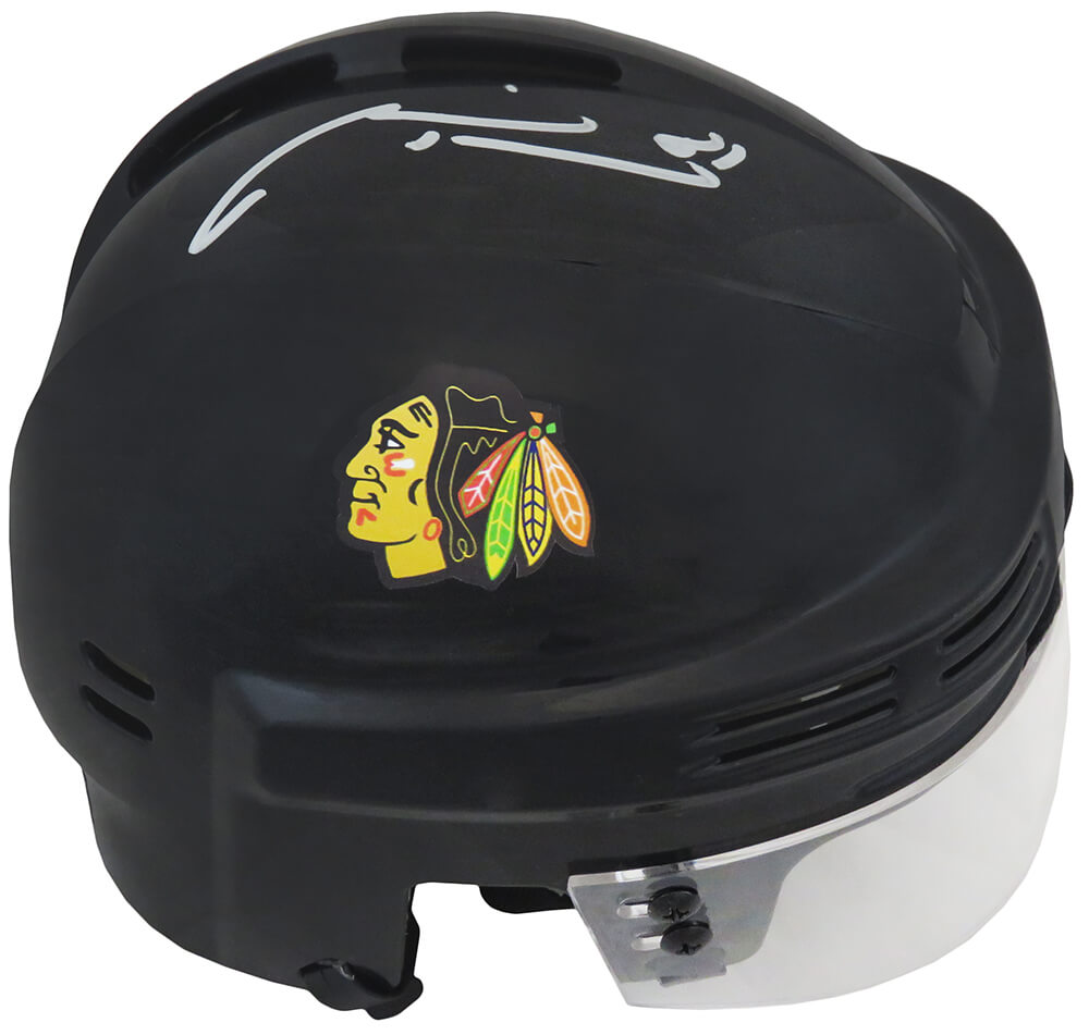 Marian Hossa Signed Chicago Blackhawks Black Hockey Mini Helmet - (SCHWARTZ COA)