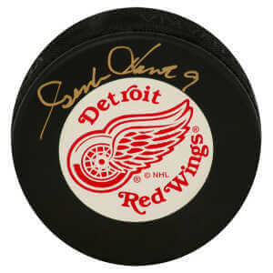 Gordie Howe Signed Red Wings Large Logo With White Background Hockey Puck - (JSA COA)