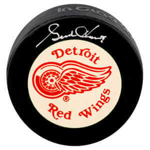 Gordie Howe Signed Red Wings Large Logo With White Background Hockey Puck (In Silver) - (JSA COA)