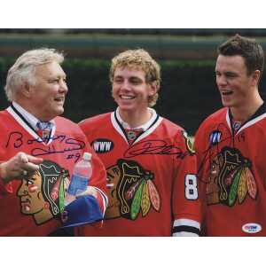 Bobby Hull, Patrick Kane, & Jonathan Toews Triple Signed Blackhawks Parade Celebration 11x14 Photo