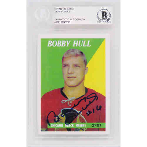 Bobby Hull Signed Chicago Blackawks Rookie Reprint Hockey Trading Card #66  (Beckett Encapsulated)
