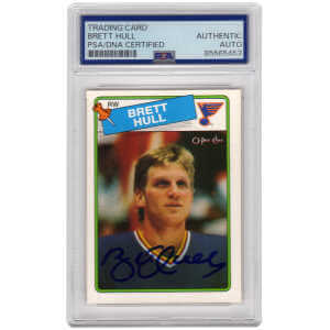 Brett Hull Signed St Louis Blues 1988 O-Pee-Chee Rookie Hockey Card #66 - (PSA Encapsulated)