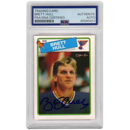 Brett Hull Signed St Louis Blues 1988 O-Pee-Chee Rookie Hockey Card #66 - (PSA Encapsulated)
