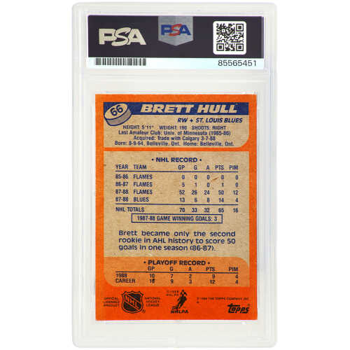 Brett Hull Signed St Louis Blues 1988 O-Pee-Chee Rookie Hockey Card #66 - (PSA Encapsulated) - Image 2