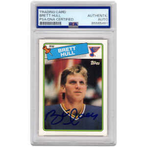 Brett Hull Signed St Louis Blues 1988 Topps Rookie Hockey Card #66 - (PSA Encapsulated)