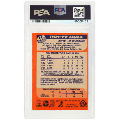 Brett Hull Signed St Louis Blues 1988 Topps Rookie Hockey Card #66 - (PSA Encapsulated) - Image 2