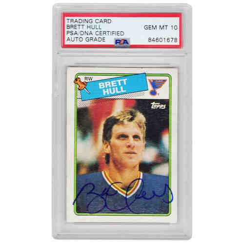 Brett Hull Signed St Louis Blues 1988 Topps Hockey Rookie Trading Card #66 - (PSA/DNA - Auto Grade 10)