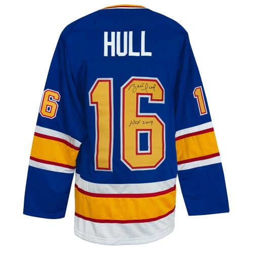 Brett Hull Signed Blue Custom Hockey Jersey w/HOF 2009