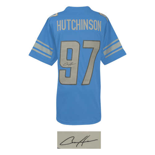 Aidan Hutchinson Signed Blue Custom Football Jersey - Image 2