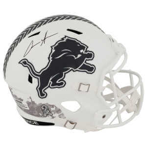 Aidan Hutchinson Signed Detroit Lions 2024 SALUTE White Riddell Full Size Speed Replica Helmet