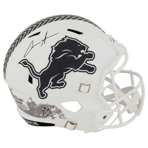 Aidan Hutchinson Signed Detroit Lions 2024 SALUTE White Riddell Full Size Speed Replica Helmet