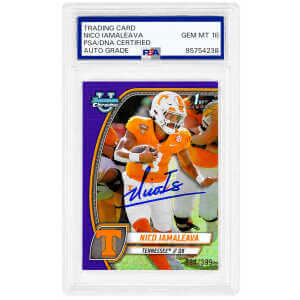 Nico Iamaleava Signed 2024 Bowman Chrome (1st Bowman) Purple Refractor LE/399 Football Card #139 - (PSA - Auto Grade 10)