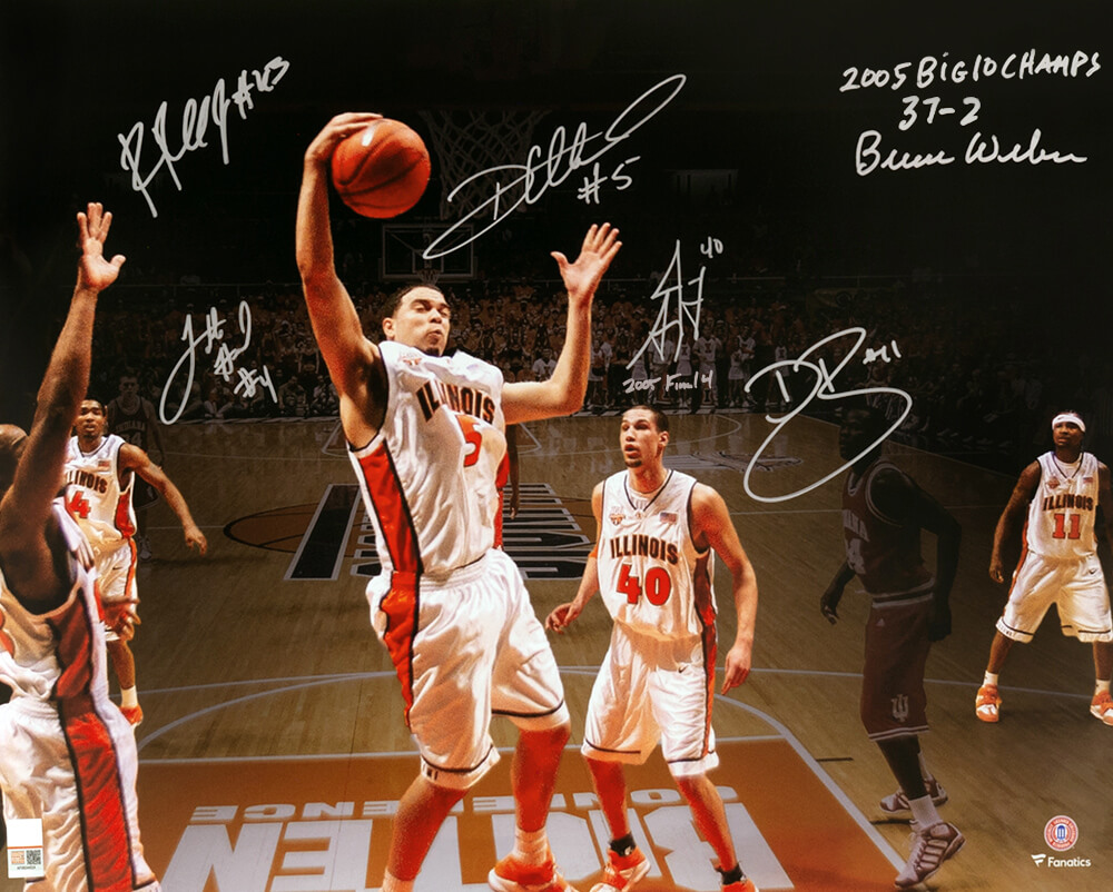 2005 Illinois Fighting Illini Team Signed Basketball Starting Five Spotlight 16x20 w/3-Inscriptions (6 Sigs)