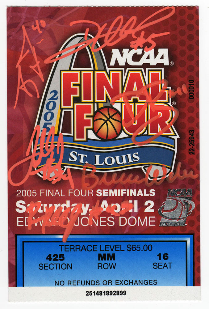 2005 Illinois Fighting Illini Team Signed 2005 NCAA Men's Basketball Tournament Final Four Semi Finals Game Ticket w/6 Signatures