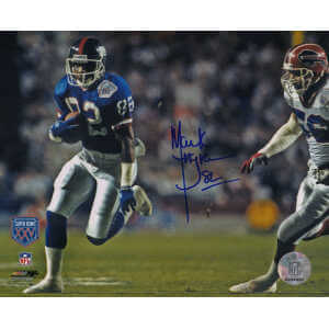 Mark Ingram Signed New York Giants Super Bowl XXV Blue Jersey Action 8x10 Photo