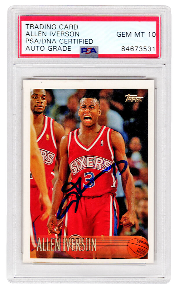 Allen Iverson Signed Philadelphia 76ers 1996 Topps Rookie Basketball Card  #171 (PSA Encapsulated - Auto Grade 10)