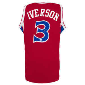 Allen Iverson Signed Red With Blue Numbers Custom Basketball Jersey - (JSA)