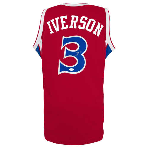 Allen Iverson Signed Red With Blue Numbers Custom Basketball Jersey - (JSA)