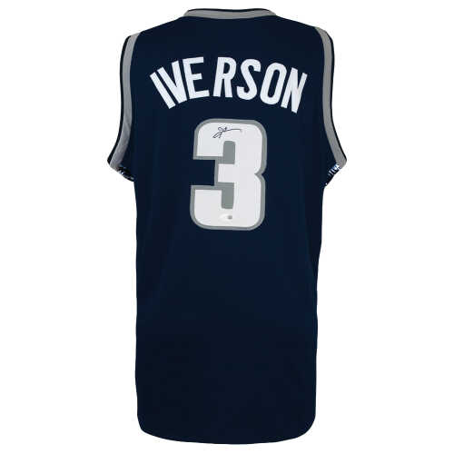Allen Iverson Signed Navy With White Numbers Custom College Basketball Jersey - (JSA)