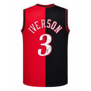Allen Iverson Signed Philadelphia 76ers Black & Red Split M&N Swingman Basketball Jersey