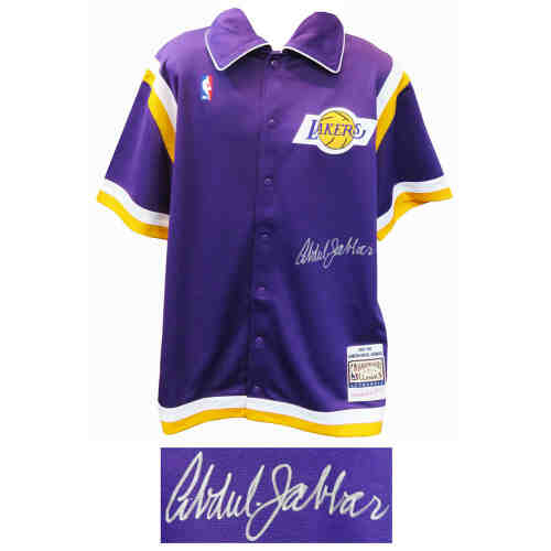 Kareem Abdul-Jabbar Signed Los Angeles Lakers Purple Mitchell & Ness NBA Warm Up Jacket