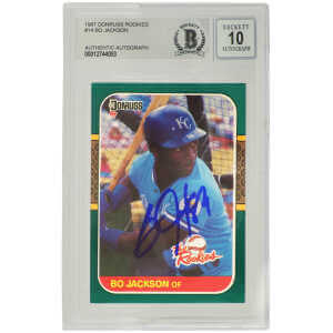 Bo Jackson Signed Kansas City Royals 1987 Donruss The Rookies Baseball Card #14 - (Beckett / Auto Grade 10)