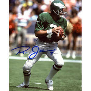 Ron Jaworski Signed Eagles Green Jersey Dropback Action 8x10 Photo