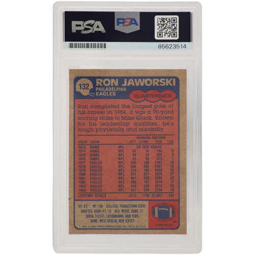 Ron Jaworski Signed Philadelphia Eagles 1985 Topps Football Card #132 - (PSA Encapsulated) - Image 2