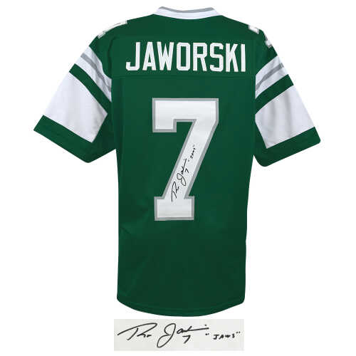 Ron Jaworski Signed Green Throwback Custom Football Jersey w/Jaws - Image 2