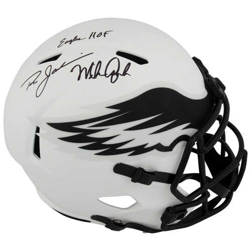 Ron Jaworski & Mike Quick Signed Lunar Eclipse Riddell Full Size Speed Replica Helmet w/Eagles HOF