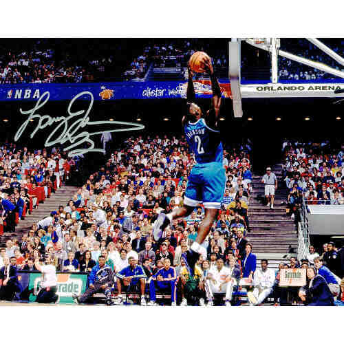 Larry Johnson Signed Hornets Dunk 8x10 Photo