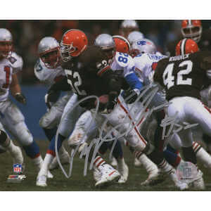 Pepper Johnson Signed Cleveland Browns Action vs Patriots 8x10 Photo