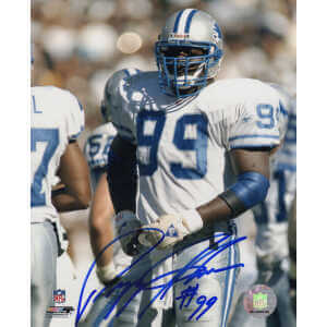 Pepper Johnson Signed Detroit Lions White Jersey Close Up 8x10 Photo
