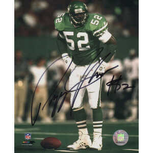 Pepper Johnson Signed New York Jets Green Jersey Over Football 8x10 Photo