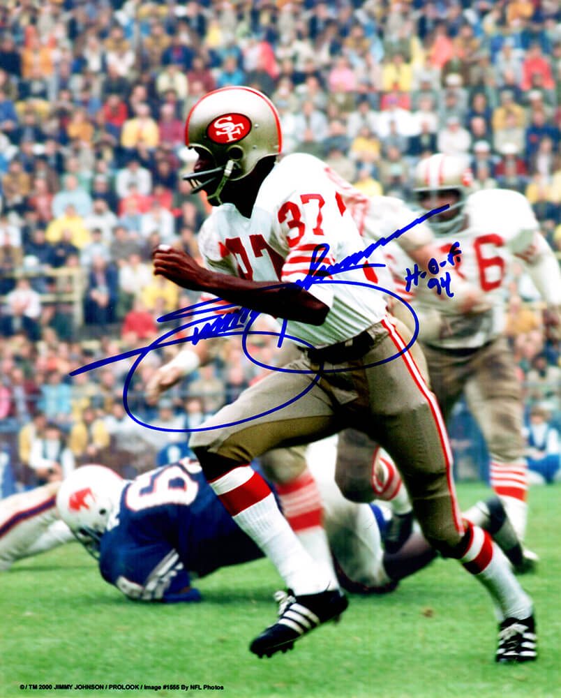 Jimmy Johnson Signed San Francisco 49ers Action 8×10 Photo w/HOF'94 –  Schwartz Sports Memorabilia